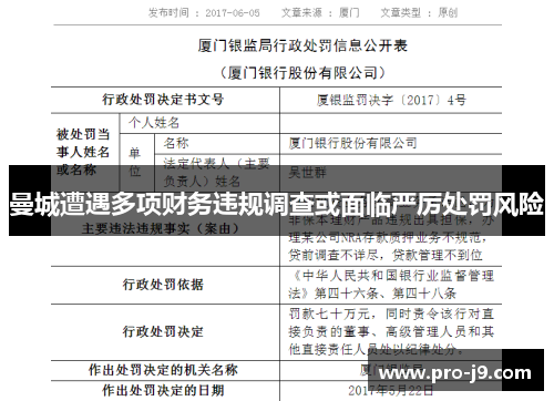 曼城遭遇多项财务违规调查或面临严厉处罚风险